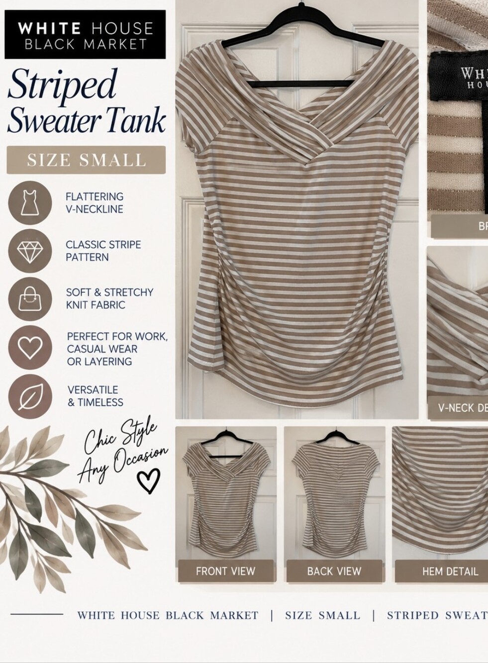 WHBM: Striped V-Neck Top Size Small